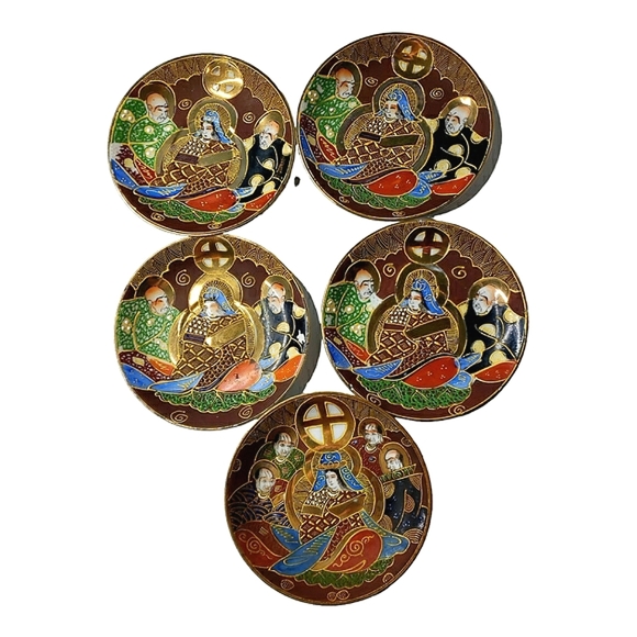 Moriage Made In Japan Satsuma Gilt Hand Painted Dessert Plates 4.5" MCM Asain - Picture 1 of 9